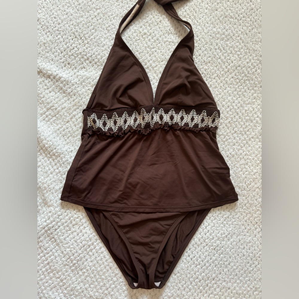 La Blanca by Rod Beattie brown tankini halter top & bottoms; very flattering!